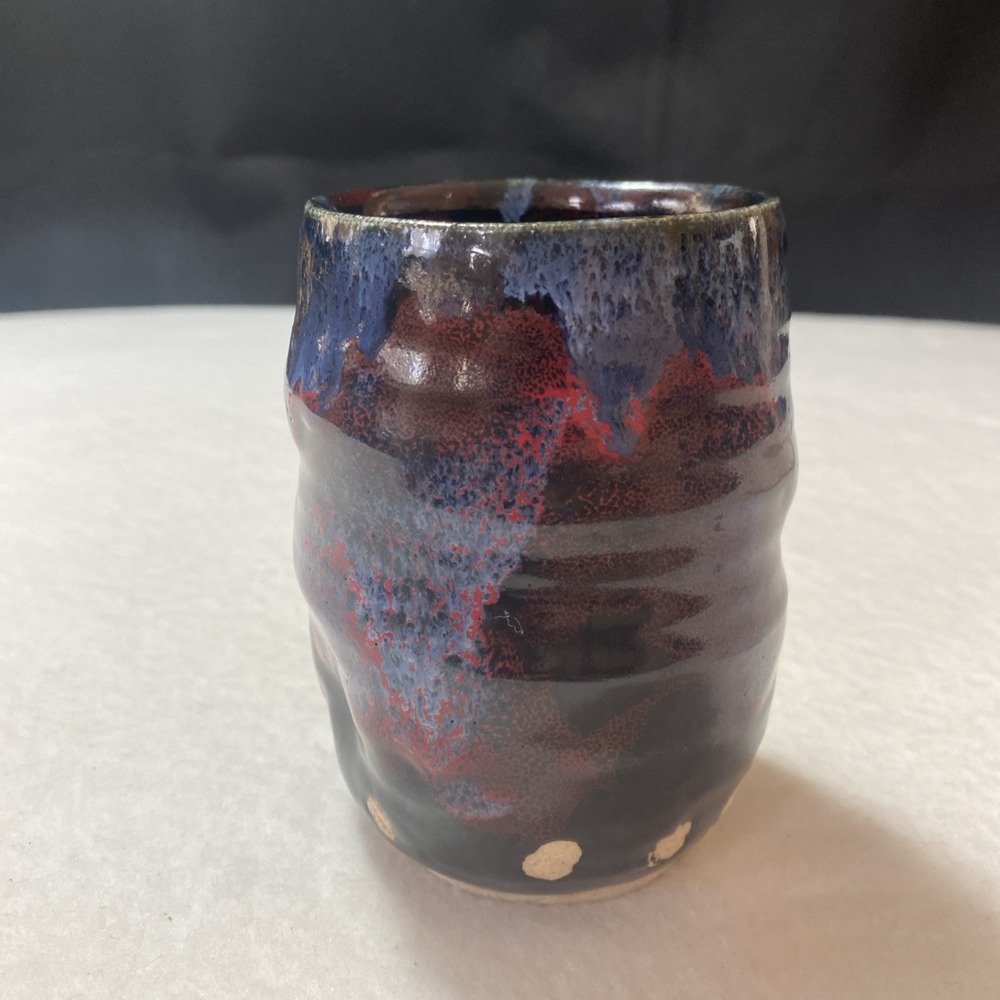 Joel Cherrico Stoneware Studio‎ Pottery Signed Purple Red Blue Glaze Cosmic Cup